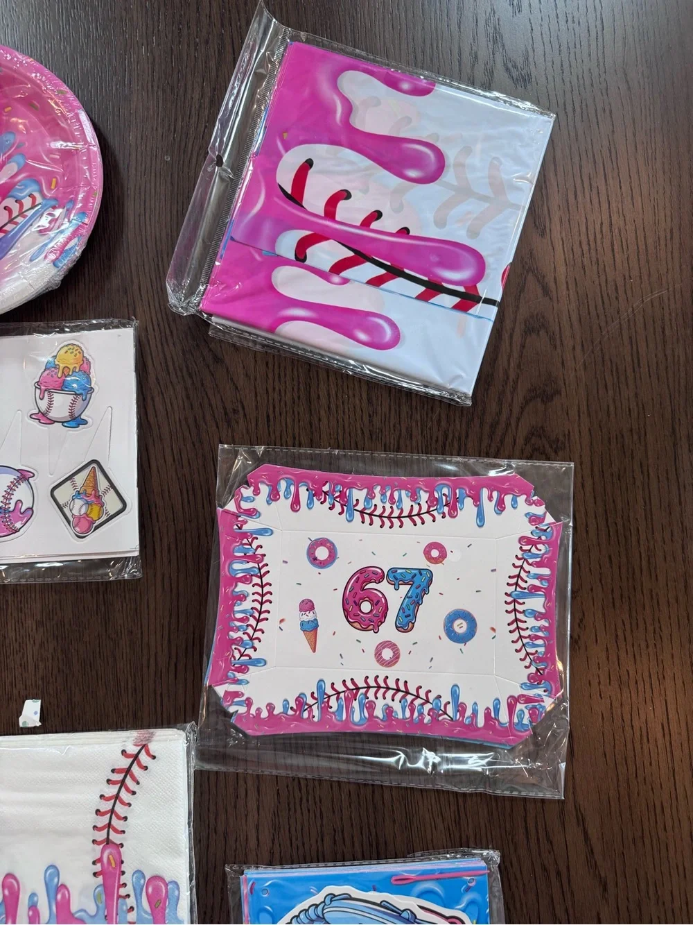 Baseball 67 Party Supplies Set - Pink Drip Theme